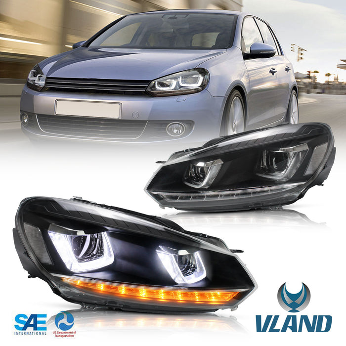 VLAND LED Headlights For Volkswagen(VW) Golf 6 Mk6 2008-2014 With Sequential [E-MARK]
