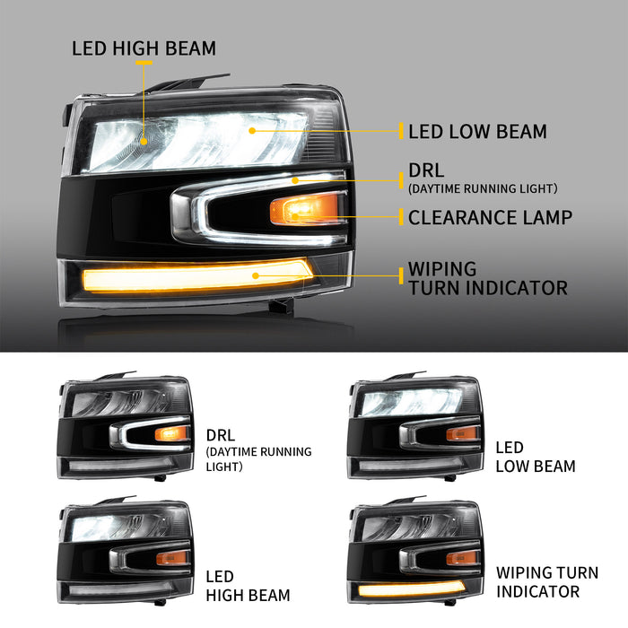 VLAND LED Headlights For Chevrolet Silverado 1500/2500/3500 2nd Gen 2007-2013