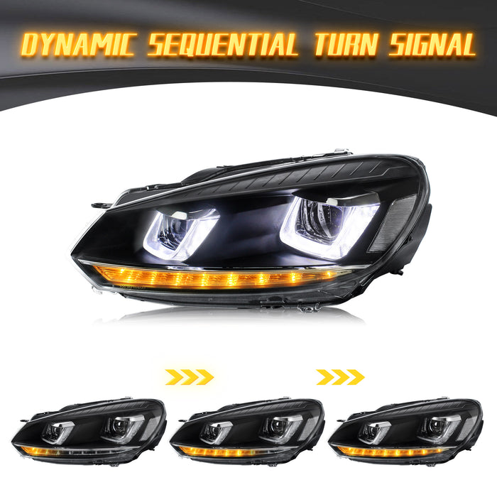 VLAND LED Headlights For Volkswagen(VW) Golf 6 Mk6 2008-2014 With Sequential [E-MARK]