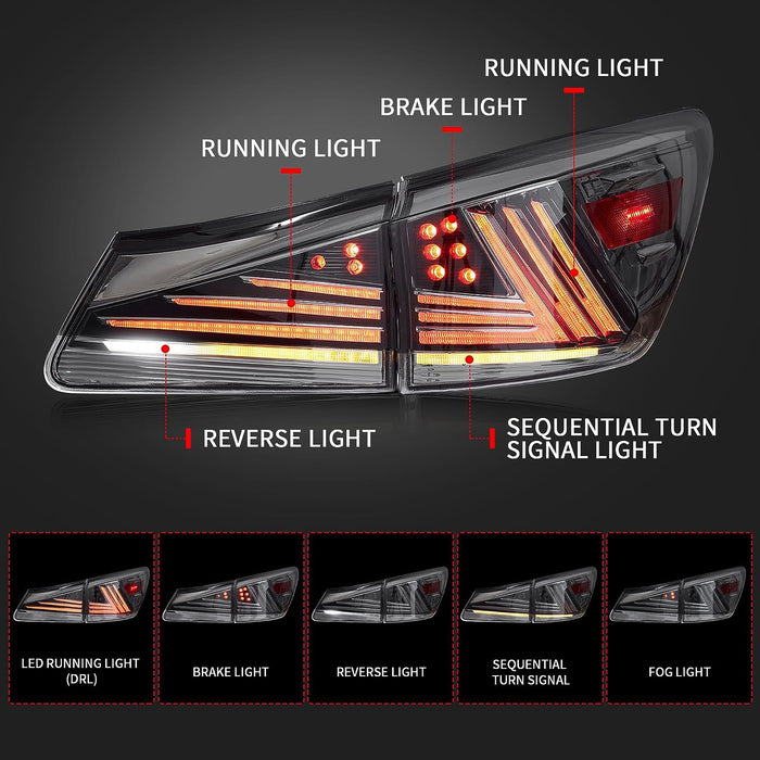 VLAND LED Taillights For Lexus IS250 IS350 2005-2013 ISF 2007-2014 [XE20] Rear Lights