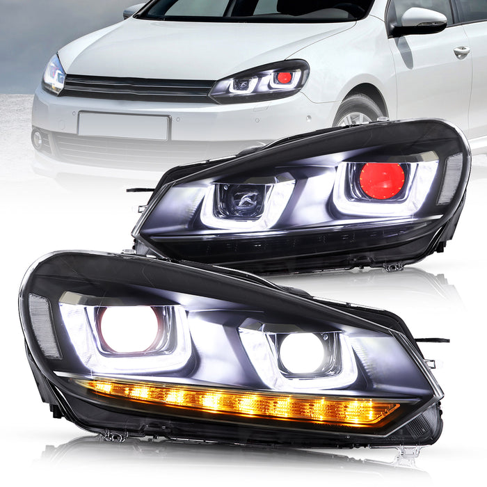 VLAND LED Projector Headlights Red Demon Eyes For Volkswagen VW Golf Mk6 2008-2014 (TSI TDI GTD LPG) [E-MARK]