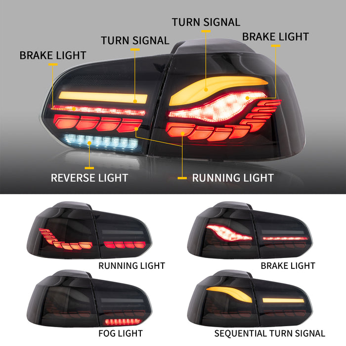 VLAND OLED Tail lights For Volkswagen Golf 6 MK6 2008-2014 With Sequential indicators Turn Signals [E-MARK.]