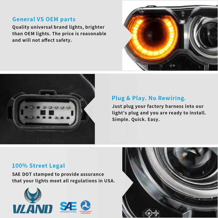 VLAND LED Halo Headlights For Dodge Challenger 2015-2024 With Sequential Turn Signals
