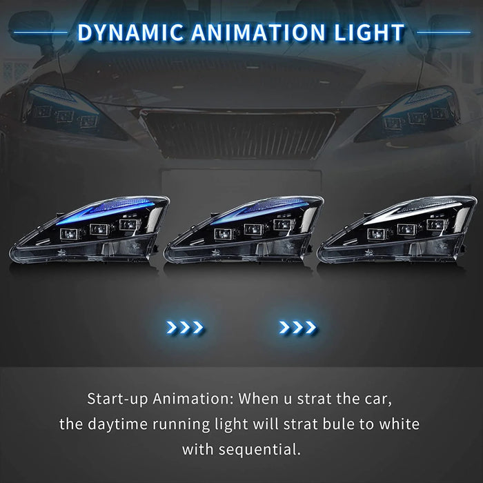 VLAND LED Headlights and Taillights For Lexus IS250/IS350 2006-2012 ISF 2008-2014 With Blue Breathing Animation