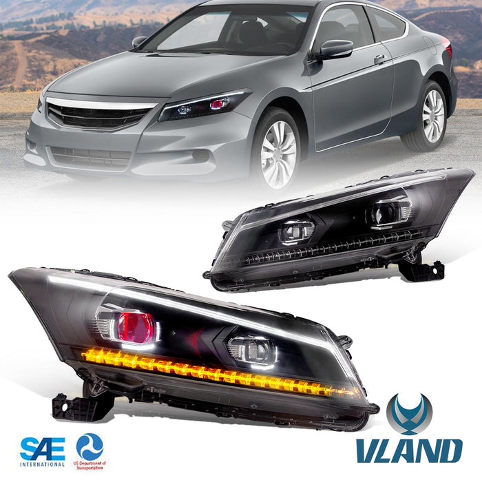 VLAND LED Projector Headlights with Demon Eye For Honda Accord 2008-2012 (NOT FOR 2-DOOR COUPE) With Sequential indicators Turn Signals