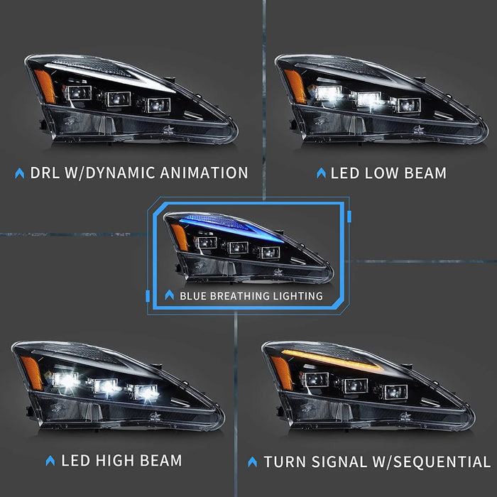 VLAND Headlights and Taillights For Lexus IS250/IS350 2006-2012 ISF 2008-2014 With Blue Breathing Animation