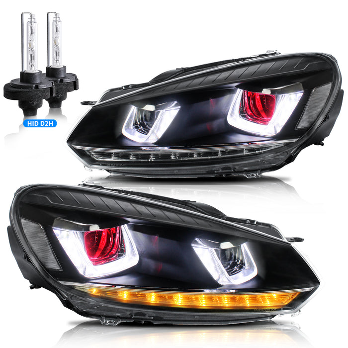 VLAND LED Projector Headlights Red Demon Eyes For Volkswagen VW Golf Mk6 2008-2014 (TSI TDI GTD LPG) [E-MARK]
