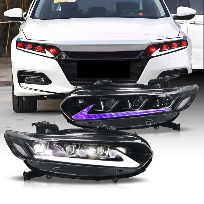 VLAND Full LED Headlights For Honda Accord 2018-2022 10th Gen With Blue Animation & Sequential