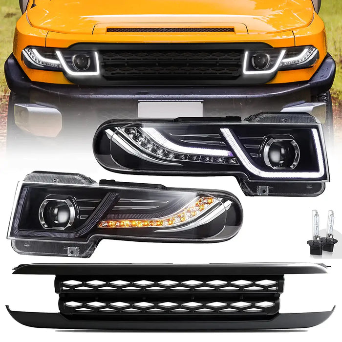 VLAND LED Headlights W/ Grille and Bulbs For Toyota Fj Cruiser 2007-2015