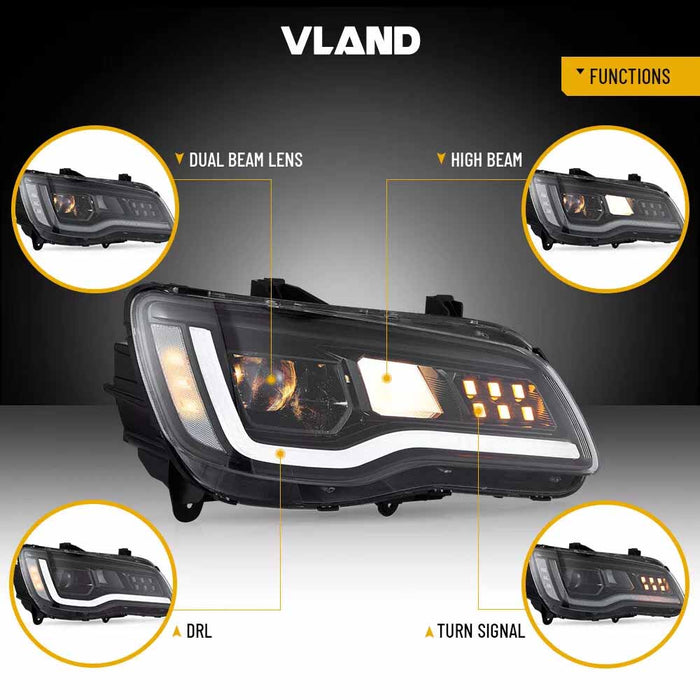 VLAND LED Projector Headllights For Chrysler 300/300C 2011-2023