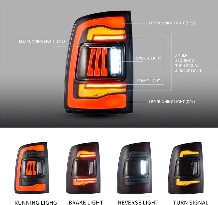 LED Tail Lights For Dodge RAM / RAM 1500 2500 3500 2009-2018 Amber Sequential Turn Signal