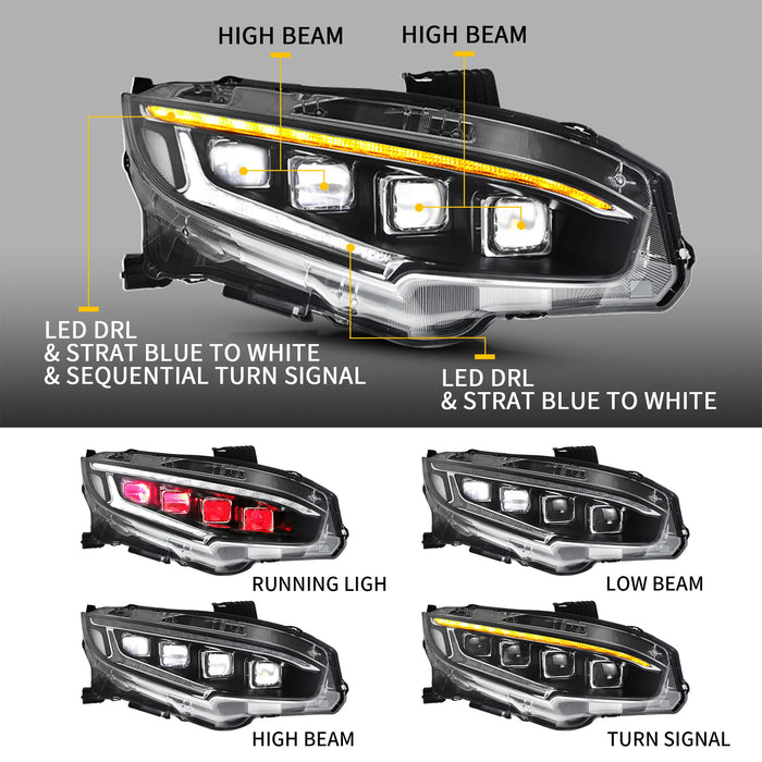 2016-2021 Honda Civic VLAND LED Headlights Sedan / Hatchback / Coupe