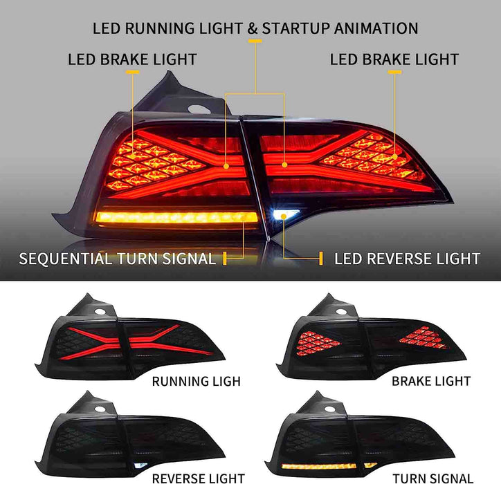 VLAND LED Tail Lights for Tesla Model 3 Model Y 2017-2022 With Sequential Indicators