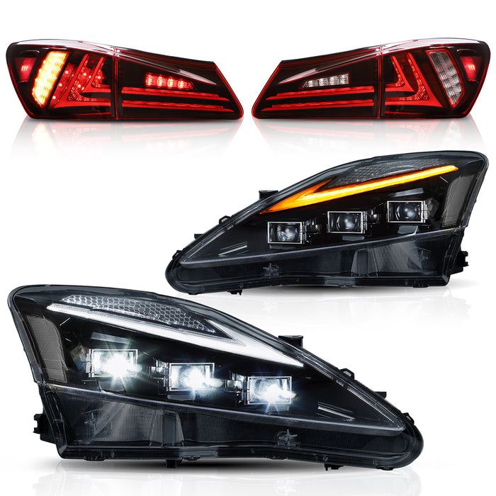 VLAND Headlights and Taillights For Lexus IS250/IS350 2006-2012 ISF 2008-2014 With Blue Breathing Animation