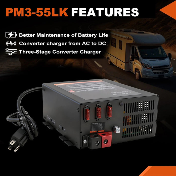 VLAND PM3-55LK 55A RV Power Converter Battery Charger 3-Stage For Camper Marine