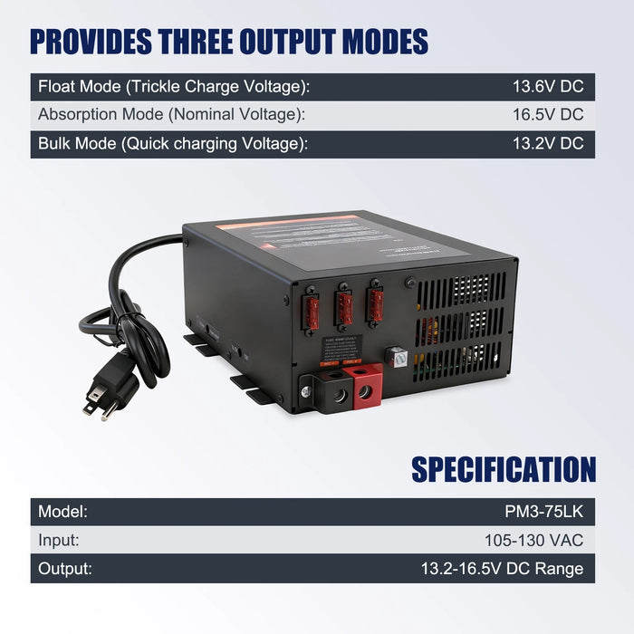 VLAND PM3-75LK RV Power Converter/Charger for RV AC 110v To DC 12v Converter