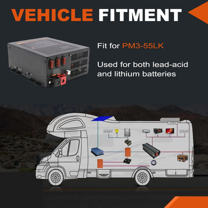 VLAND PM3-55LK 55A RV Power Converter Battery Charger 3-Stage For Camper Marine