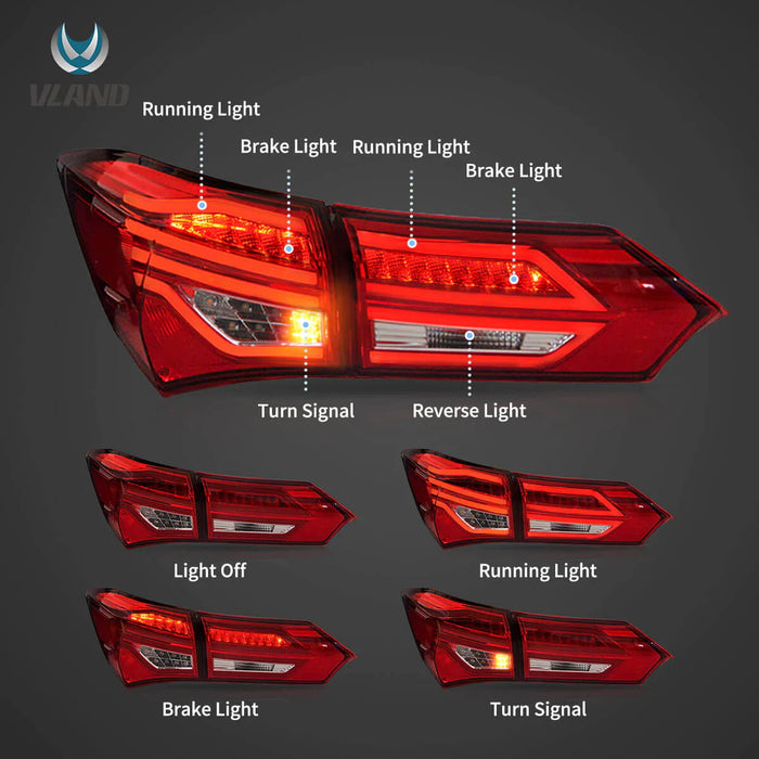 VLAND LED Tail Lights For Toyota Corolla 2014-2019 International E170/E180 Version