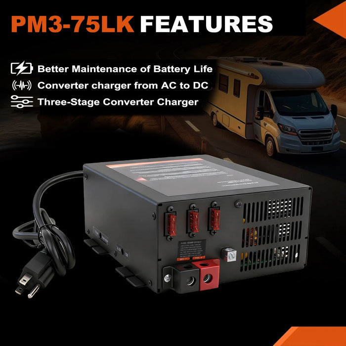 VLAND PM3-75LK RV Power Converter/Charger for RV AC 110v To DC 12v Converter