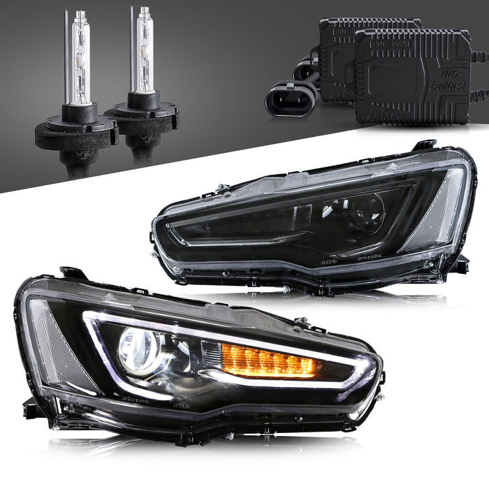 VLAND LED Projector Headlights For Mitsubishi Lancer GT EVO X 2008-2018 with Sequential Indicators