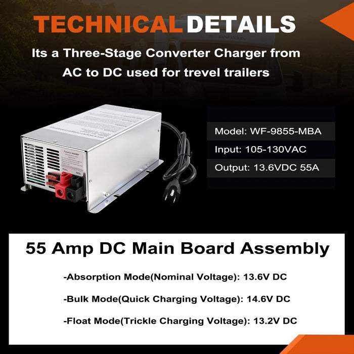 VLAND WF-9855-MBA 55 Amp RV Power Converter Main Board 4-Stage Charging Replacement Accessory