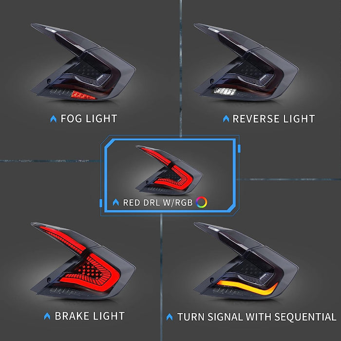 Vland LED RGB Tail Lights For 2016-2021 Honda Civic Sedan 10th Gen [E-MARK.]