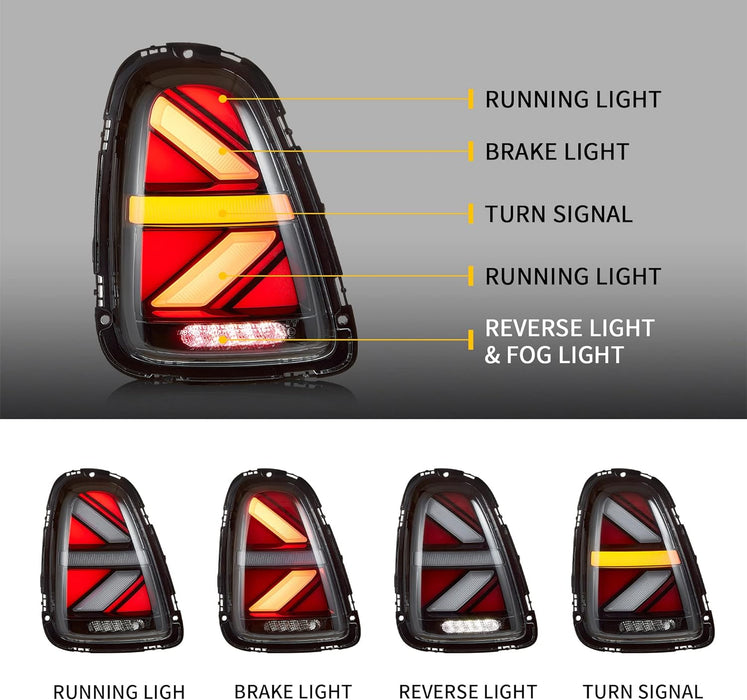 VLAND LED Tail Lights For BMW Mini Cooper R56 R57 R58 R59 2007-2014 With Dynamic DRL & Breath Effect [E-MARK]