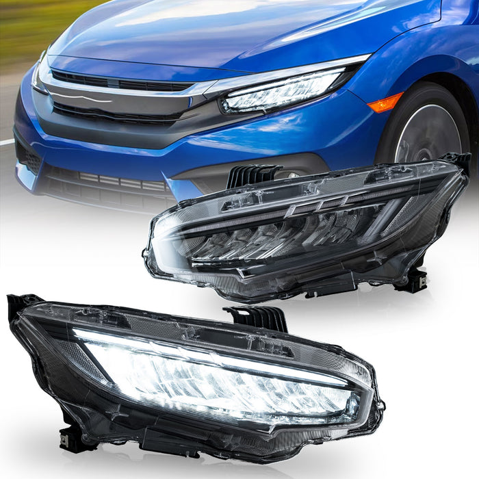 VLAND LED Headlights For 2016-2021 Honda Civic 10th Gen Sedan & Hatchback – Black Housing, DOT/SAE