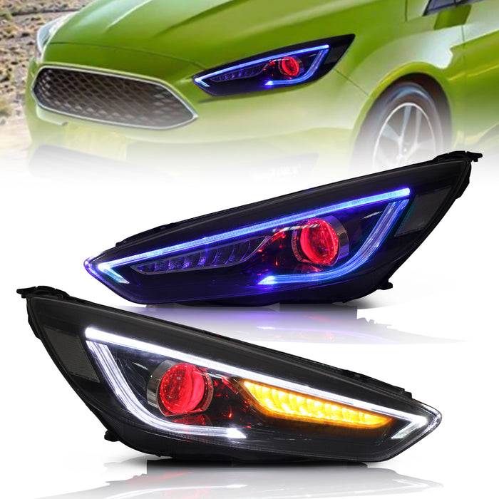 VLAND LED Demon Eye Headlights For Ford Focus 2015-2017 With Sequential Indicators Turn Signals