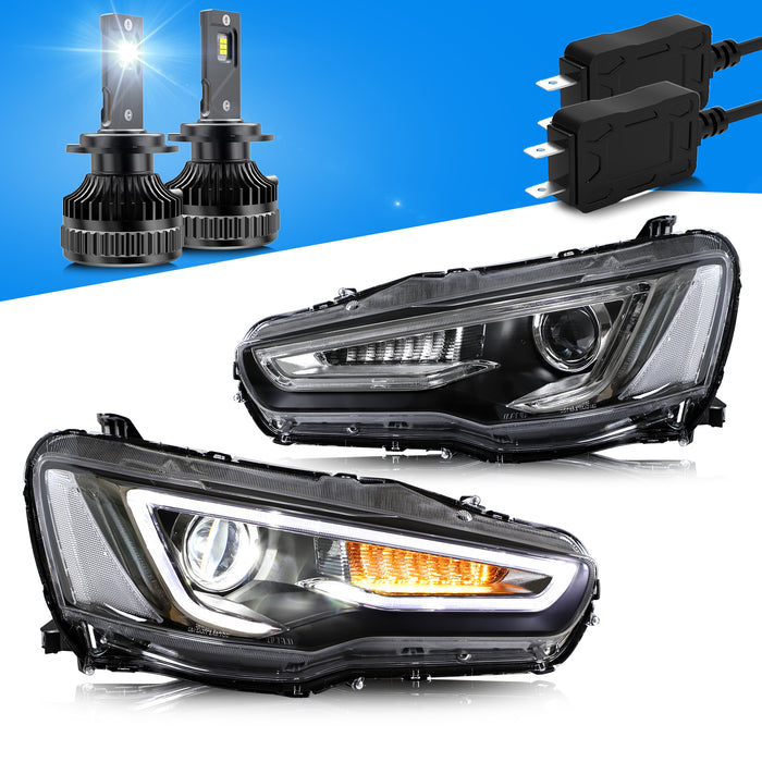 VLAND LED Projector Headlights For Mitsubishi Lancer GT EVO X 2008-2018 with Sequential Indicators
