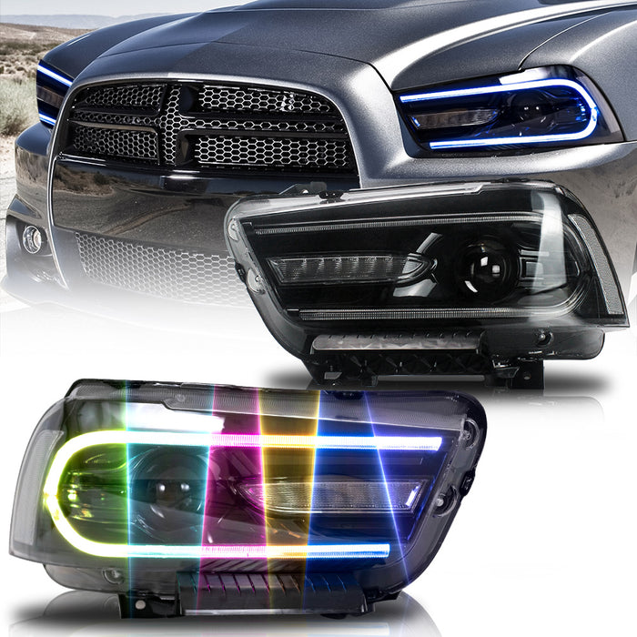 VLAND RGB Dual Beam Headlights For Dodge Charger 2011-2014 With Sequential Turn Signals