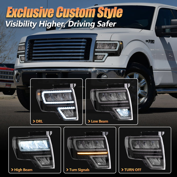 VLAND Full LED Reflector Headlights For Ford F150 Pickup 2009-2014 With DRL [DOT. SAE.]