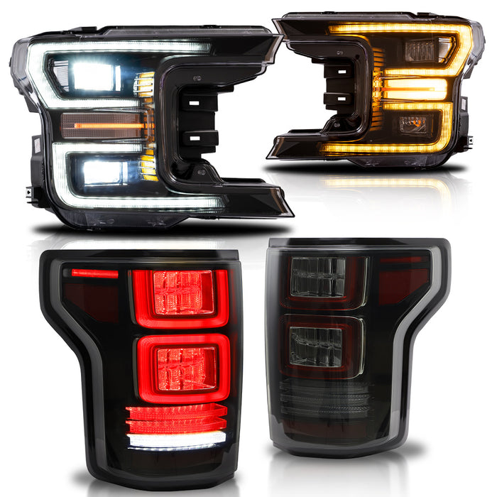 VLAND Full LED Headlights and Tail Lights For Ford F150 13th Gen Pickup 2018-2020 With Start up Animation
