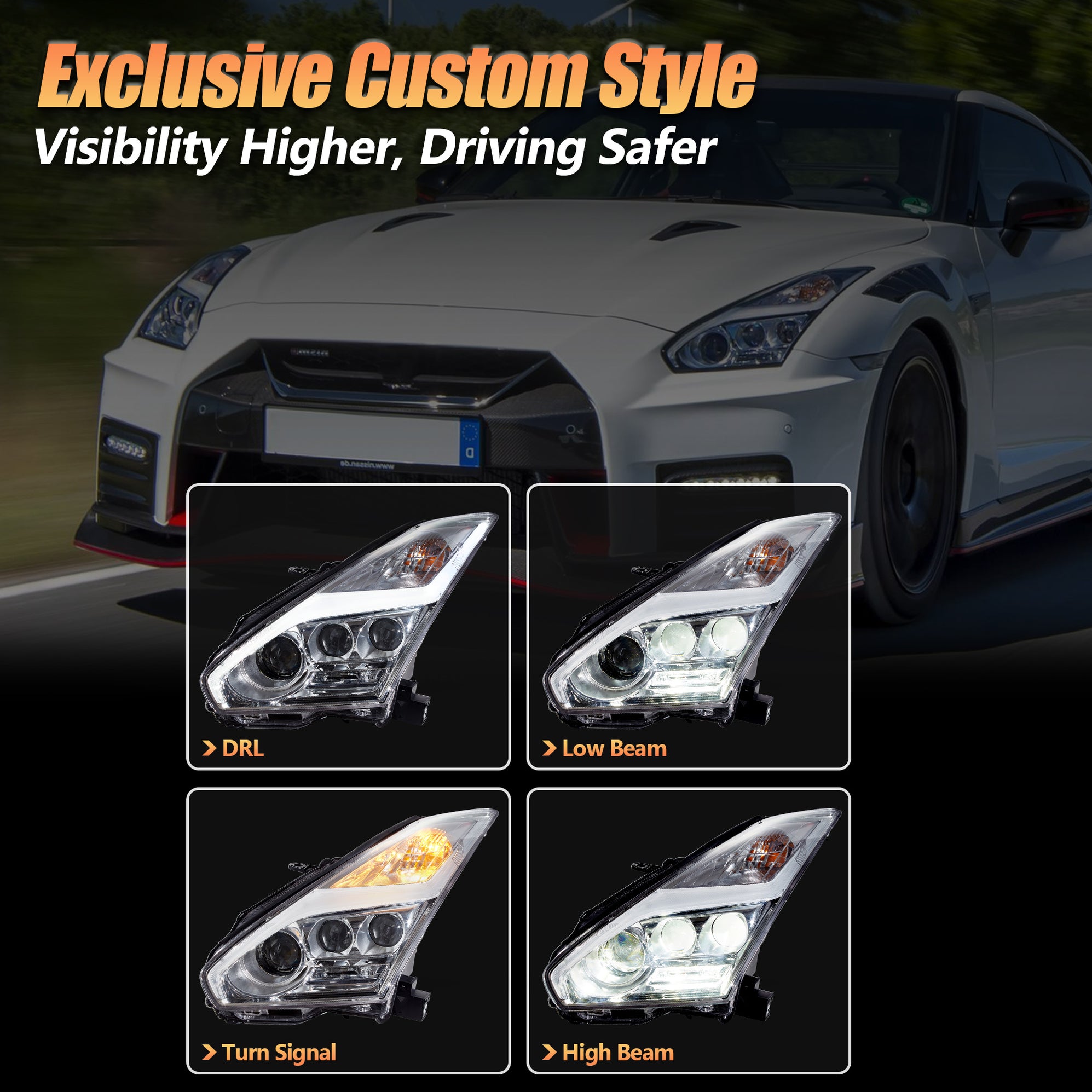 VLAND LED Head Lights For Nissan GTR R35 2008-2023 [DOT.]