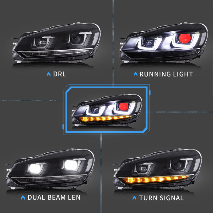 VLAND LED Projector Headlights Red Demon Eyes For Volkswagen VW Golf Mk6 2008-2014 (TSI TDI GTD LPG)