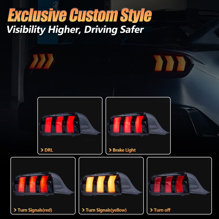 VLAND Full LED Tail Lights For Ford Mustang 2024-2025 with Red Sequential Turn Signal