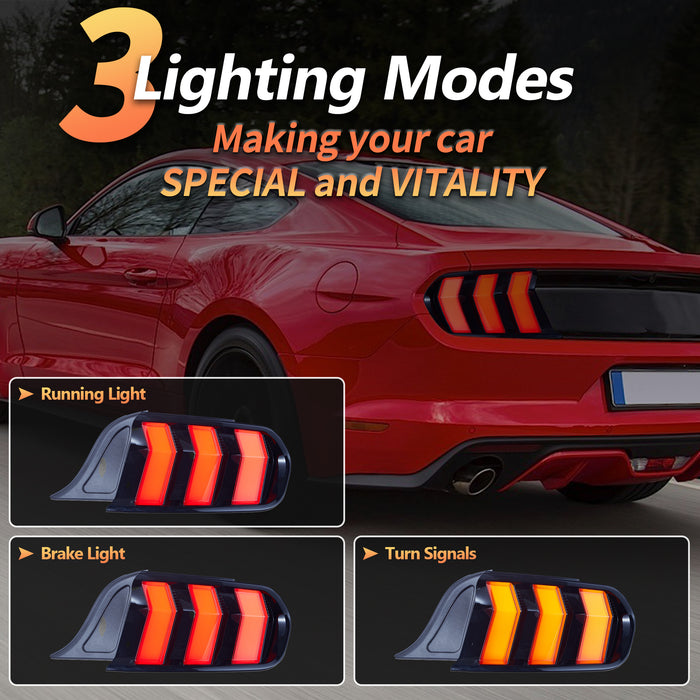 VLAND Voll-LED-Rückleuchten für Ford Mustang 2015-2020 5 Modi für US / Euro-Modelle YAB-XMT-2036WMS