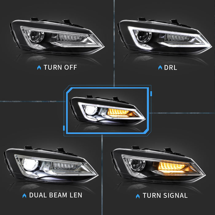 VLAND LED Headlights For Volkswagen (VW) Polo MK5 2011-2017 Turn Signal with Sequential indicators