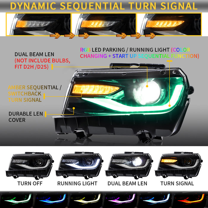 VLAND LED RGB Headlights and Taillights For Chevrolet Camaro 5th Gen Facelift 2014-2015 [DOT.]