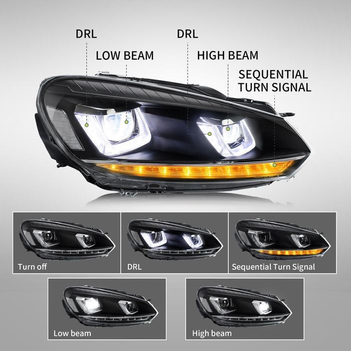 VLAND LED Headlights For Volkswagen(VW) Golf 6 Mk6 2008-2014 With Sequential