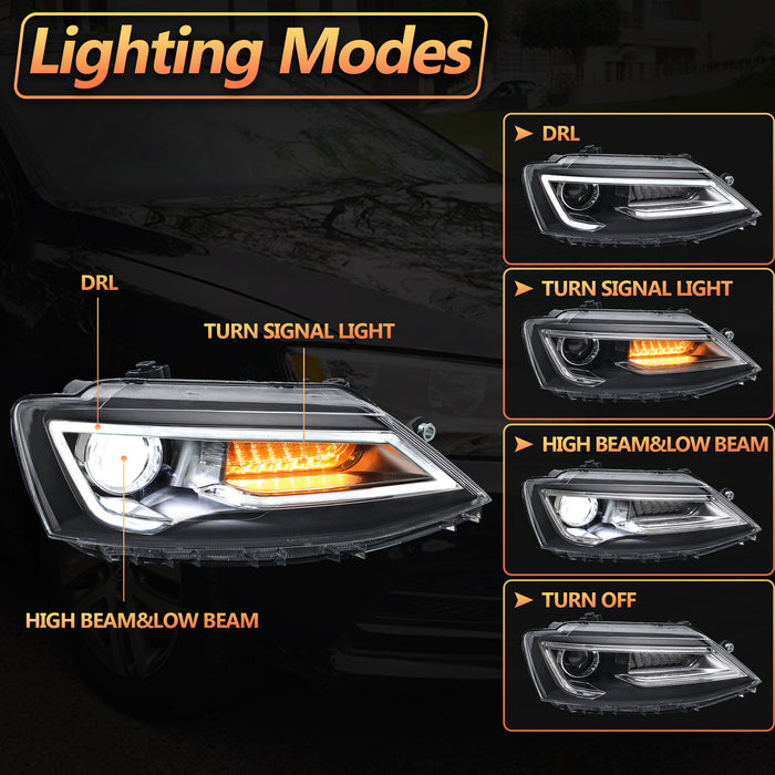 VLAND LED Headlights For Volkswagen Jetta MK6 2011-2018 with Sequential Dual Beam/Demon Eye