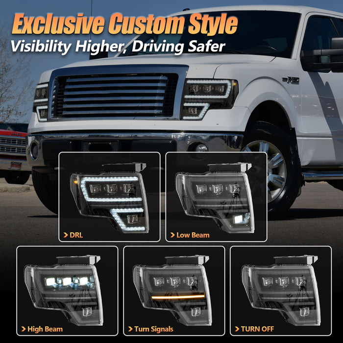VLAND LED Projector Headlights For Ford F150 Pickup 2009-2014 With DRL [DOT. SAE.]
