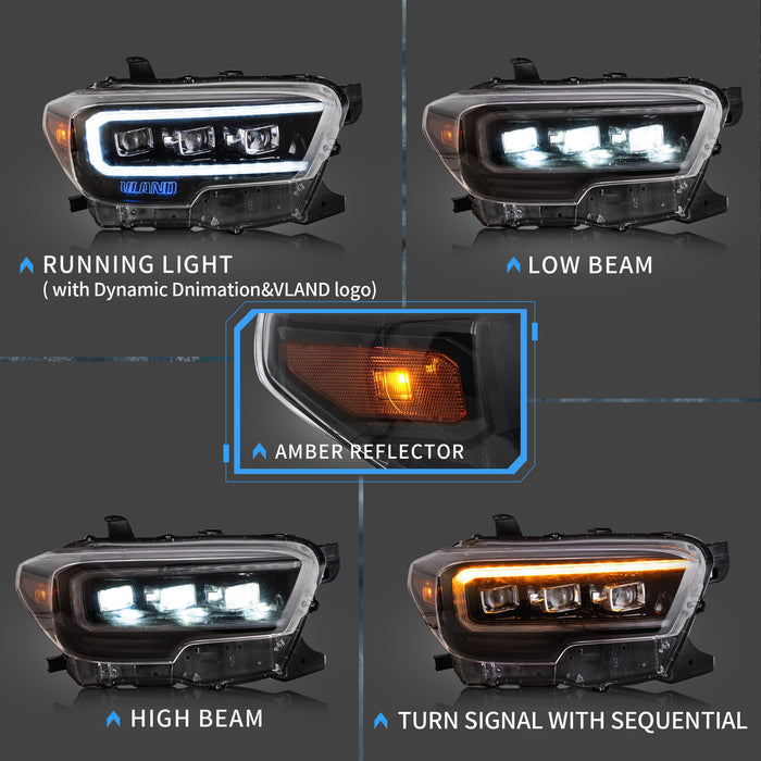 VLAND LED Matrix Projector Headlights For Toyota Tacoma N300 2015-2023 [DOT. SAE.]