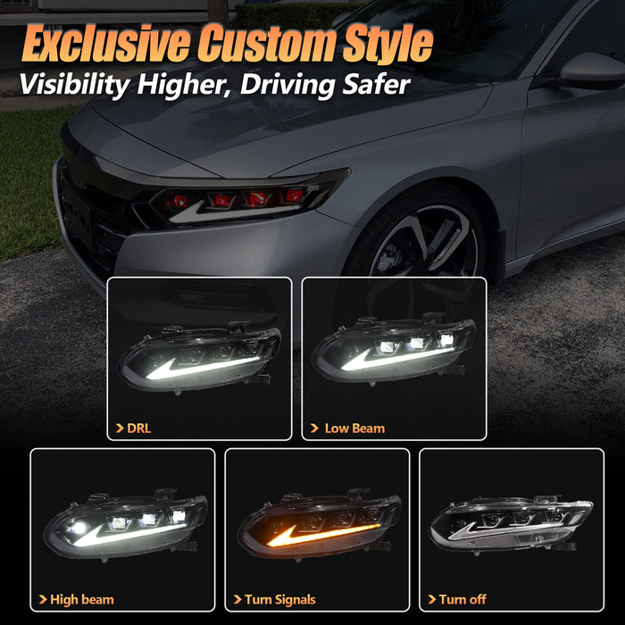 VLAND Full LED Headlights For Honda Accord 2018-2022 10th Gen With Blue Animation & Sequential