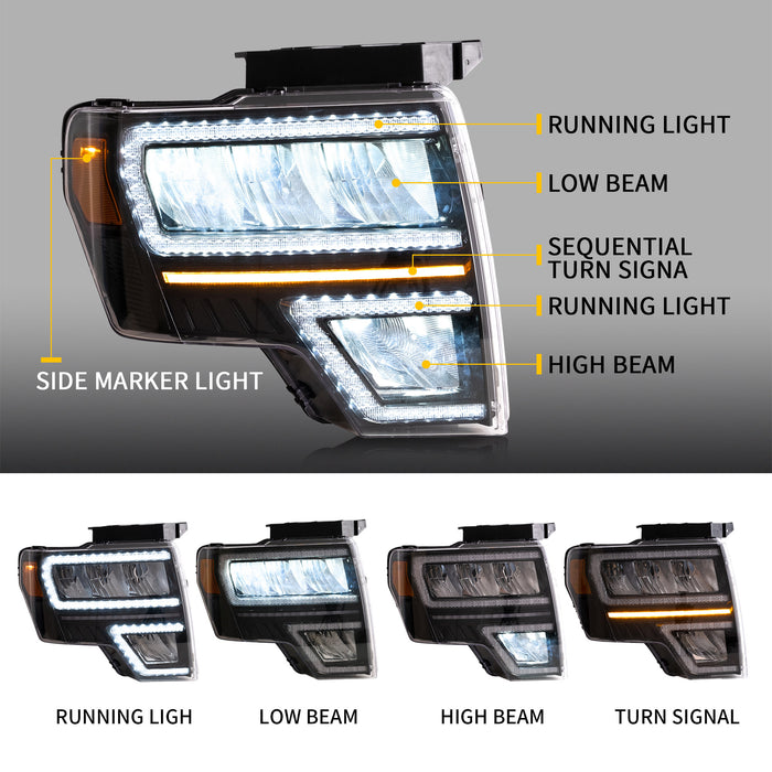 VLAND LED Head Lights and Tail Lights For Ford F150 Pickup 2009-2014 With DRL [DOT. SAE.]