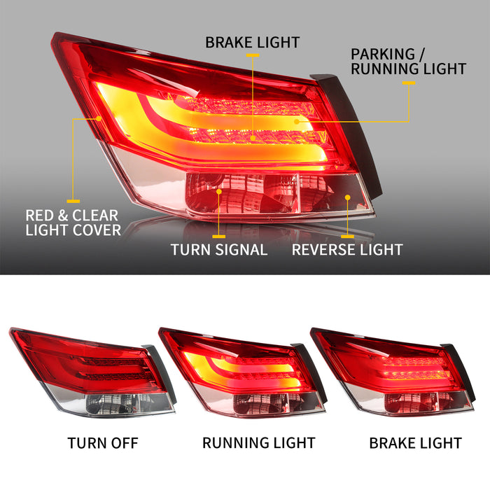 VLAND Tail Lights 2PCS For Honda Accord Inspire 8th Gen 4-Dr Sedan 2008-2012