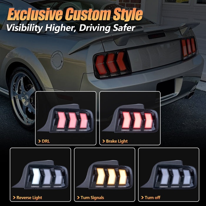 VLAND Full LED Tail Lights For Ford Mustang 2005-2009 with Sequential Turn Signal