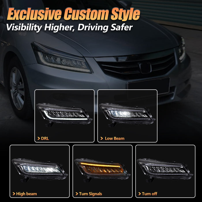 VLAND LED Headlights Honda Accord 2008-2012 8th Gen (NOT FOR 2-DOOR COUPE) With Blue Animation DRL