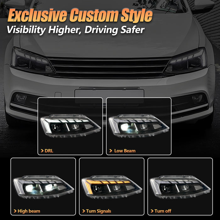 VLAND LED Headlights For Volkswagen (VW) Jetta MK6 Sagitar 2012-2018 With Sequential Animation Front Lamps