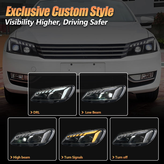 VLAND LED Projector Headlights For Volkswagen VW Passat 2011-2015 Halogen Model